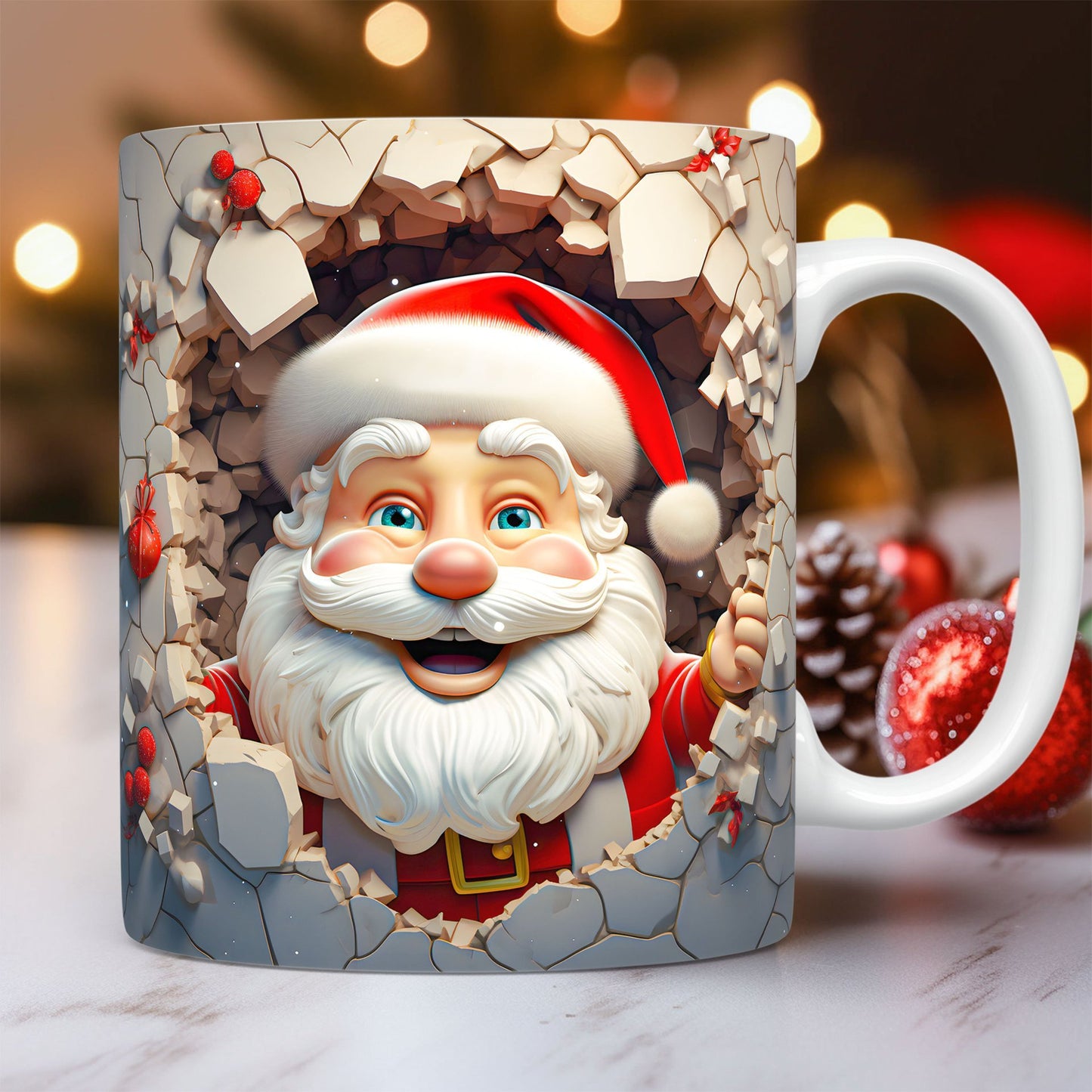 Creative 3D Christmas Ceramic Mug - Santa Claus Design, 350ml