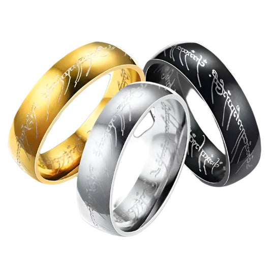 Lord of the Rings Couple Ring – Titanium Steel, Silver, Gold, or Black Plating | Durable & Timeless