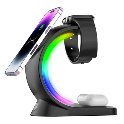 4 In 1 Magnetic Wireless Charger with RGB Lamp | Fast Charging, FOD Detection, Universal Compatibility