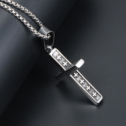 Retro Titanium Steel Cross Necklace | Unisex Pearl Chain | 51-80cm Length