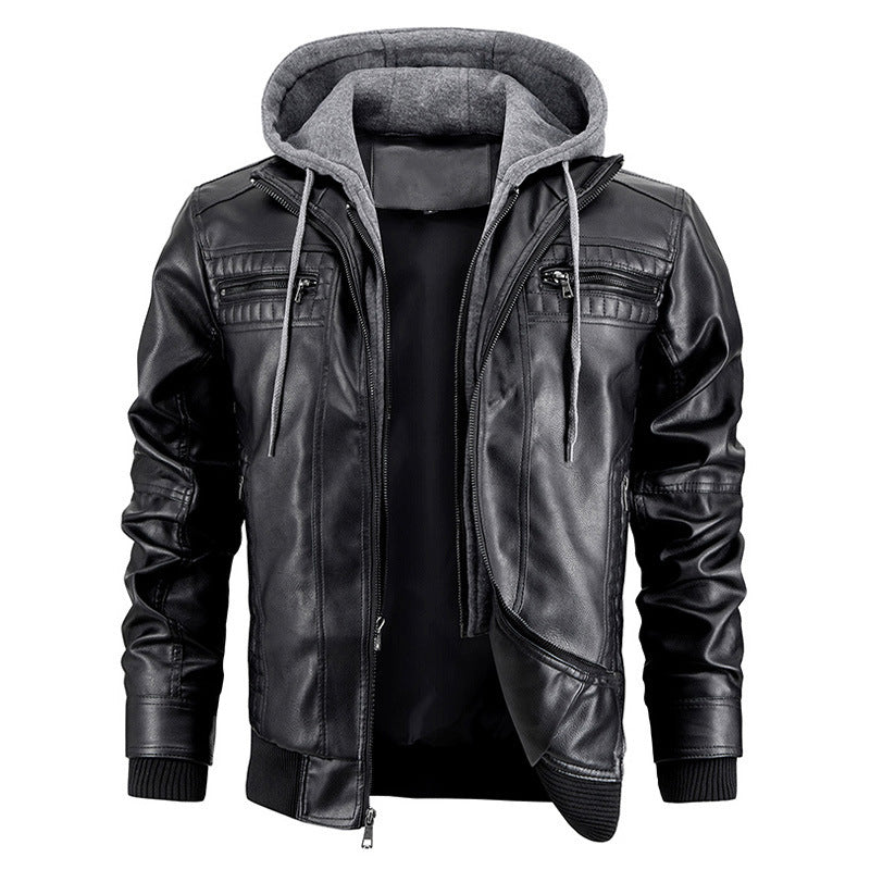 Men's Hooded PU Leather Jacket | Zipper & Pocket Design, Daily Wear in Black or Brown