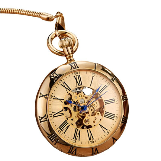 Creative Inside And Outside Roman Literal Snake Chain Automatic Mechanical Pocket Watch Antique Gift Mechanical Pocket Watch - Mensclub.co.uk