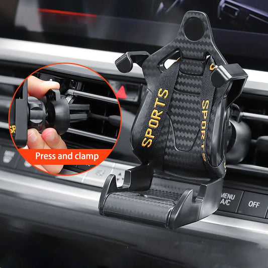 Racing Seat Shape Car Phone Holder | Silent, Secure, & Vent-Friendly Design with Charging Access