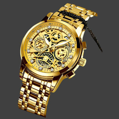 Men's Steel Band Quartz Luminous Waterproof Hollow Watch - Mensclub.co.uk