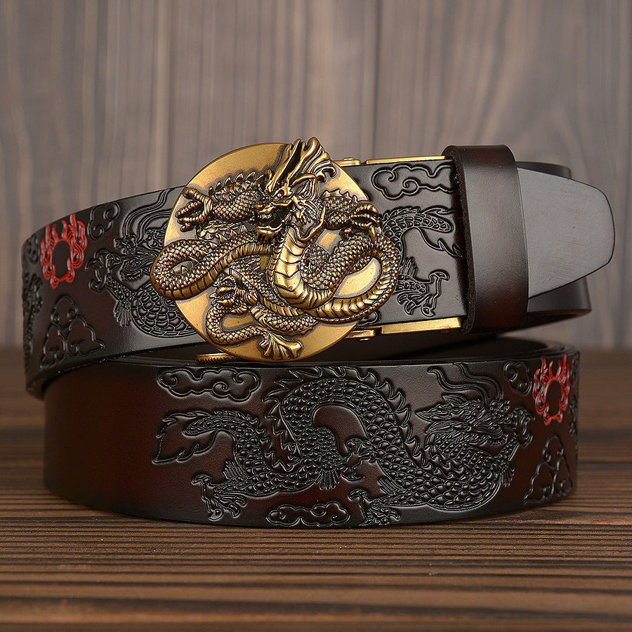 Men's leather Faucet Automatic Buckle Belt | Stylish Carved Design & Durable First Layer Leather