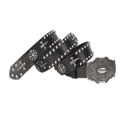 Smooth Buckle Skull Belt | First Layer Cowhide Leather | Unisex Style