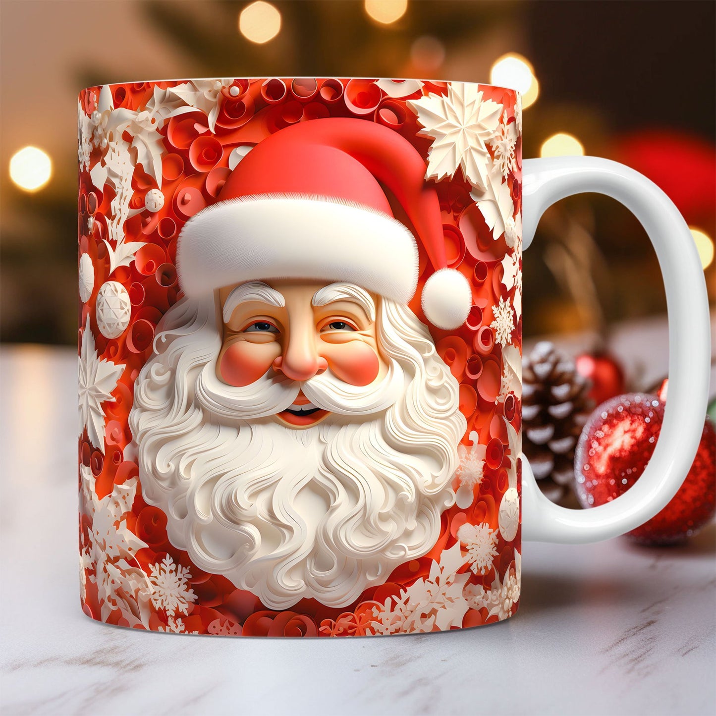 Creative 3D Christmas Ceramic Mug - Santa Claus Design, 350ml