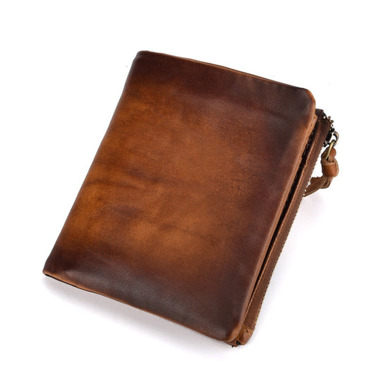 Cowhide Retro Double Zipper Men Wallet - Mensclub.co.uk