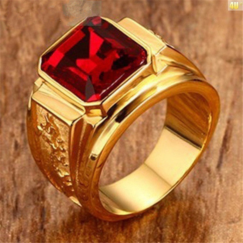 Trendy Vintage Men's Gold Diamond Ring | Geometric Design | Zircon Inlay | Multiple Colors