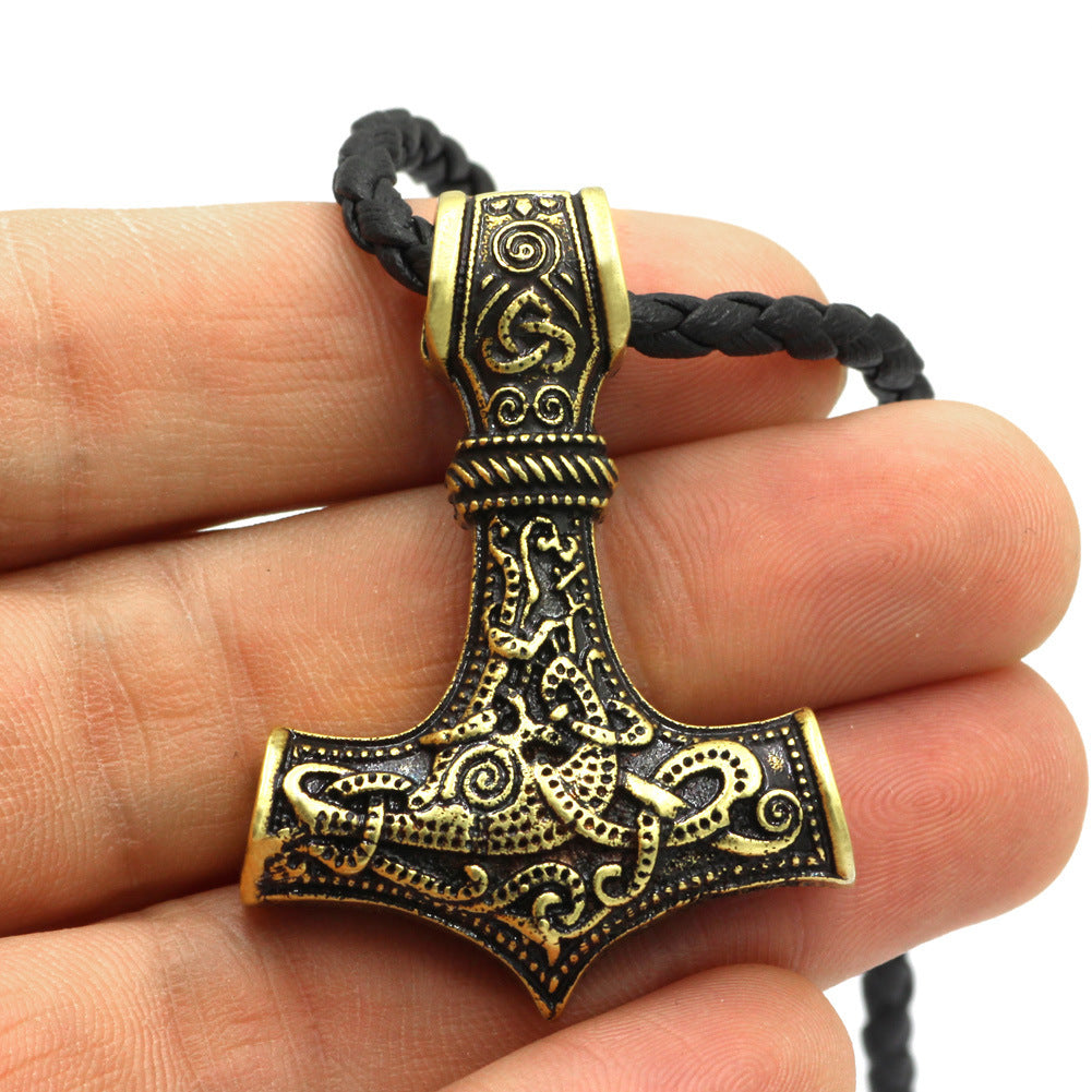 Retro Style Norse Mythology Viking Necklace – 58cm Leather Rope with Alloy Pendant | Electroplated Finish