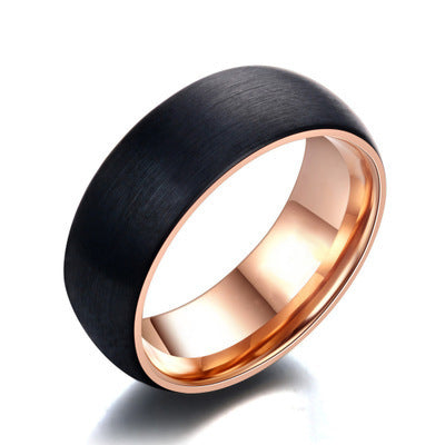 8mm Black and Rose Gold Stainless Steel Ring - Lightweight & Stylish