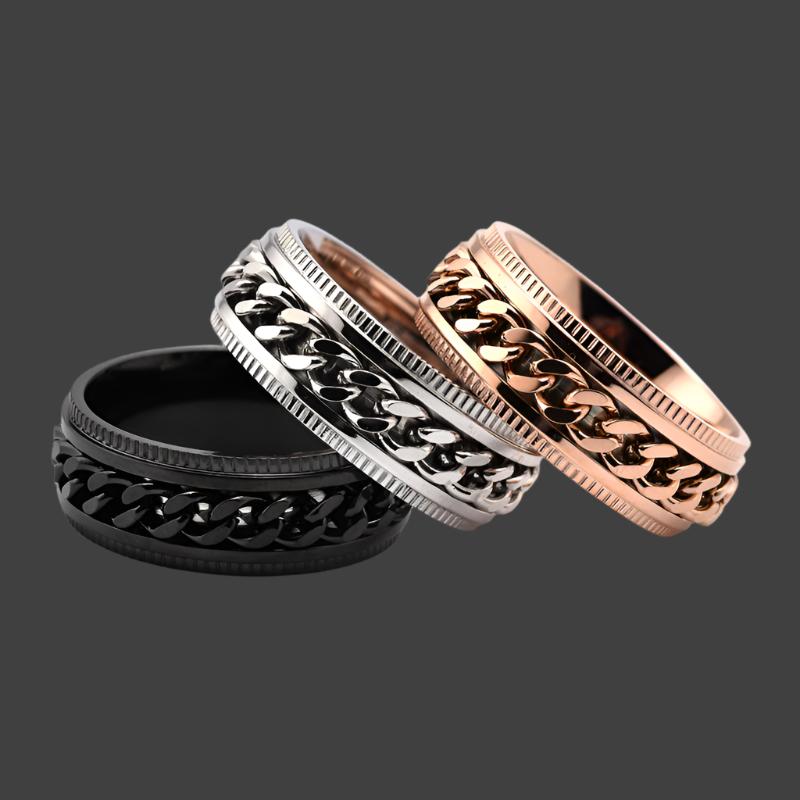 Men's Stainless Steel Spinner Rings – Flower Design, Durable, Available in Black, Rose Gold, and Silver