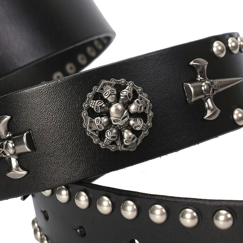 Smooth Buckle Skull Belt | First Layer Cowhide Leather | Unisex Style