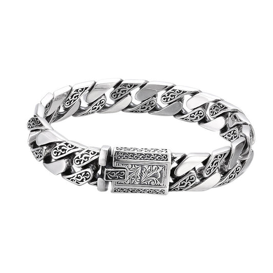 925 Sterling Silver Tangcao Pattern Bracelet – Retro Style, Unisex | Available in 18cm & 20cm