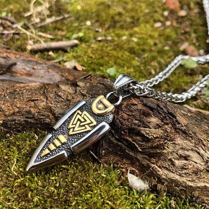 Stainless Steel Viking Arrow Pendant | Geometric Rune Jewelry