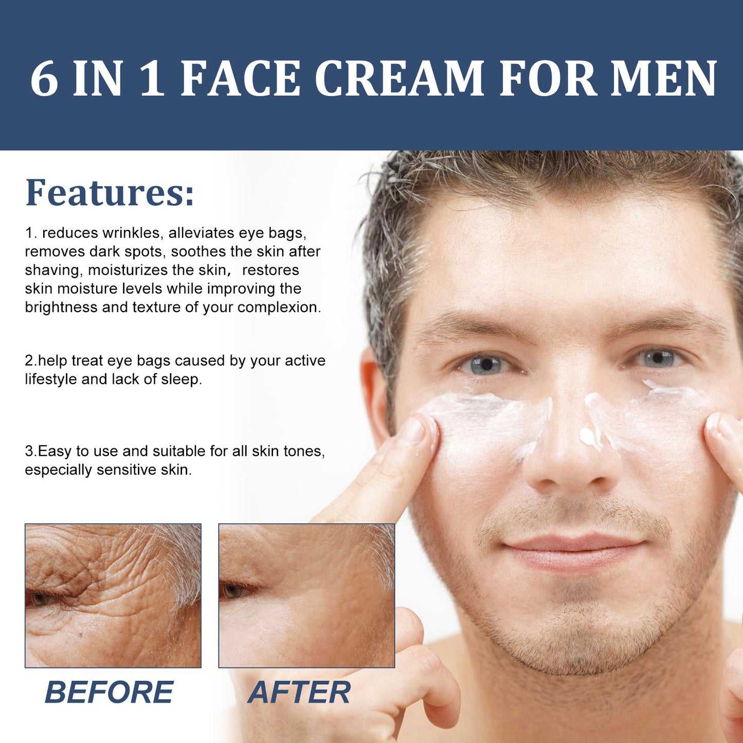 Men's Fading Wrinkle Eye Bags & Dark Circles Cream | Moisturizing Facial & Neck Cream | 50ml