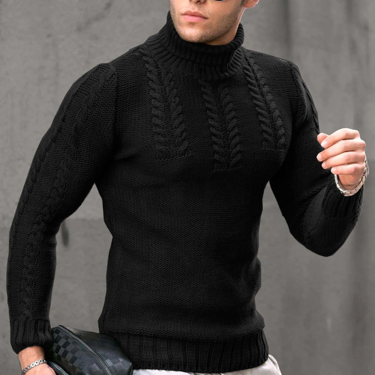 Men's Turtleneck Twisted Long-Sleeve Thermal Sweater