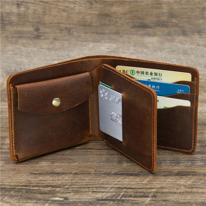 Men Crazy Horse Leather Money Card Bag Leather Wallet - Mensclub.co.uk