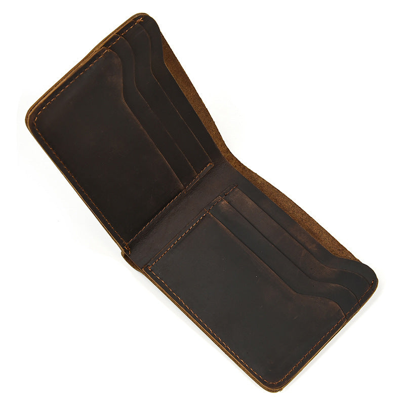 New Retro Crazy Horse Leather Short Wallet For Men - Mensclub.co.uk