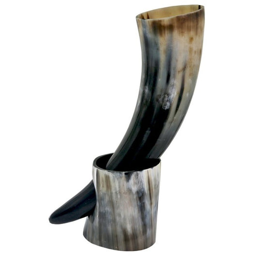 Handicrafts Home Real Viking Drinking Horn Mug with Stand - Natural Ox Horn Mug (300ml-600ml) | Display Stand Included