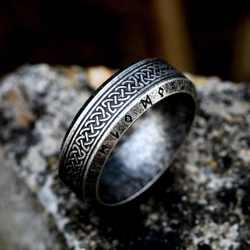 Vintage Viking Alphabet Celtic Knot Titanium Steel Ring - Mensclub.co.uk