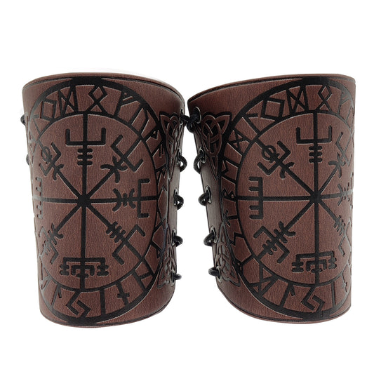 Nordic Viking Embossed Wristbands - Durable PU Leather Costume Accessory for COSPLAY & Events | Available in Multiple Colors