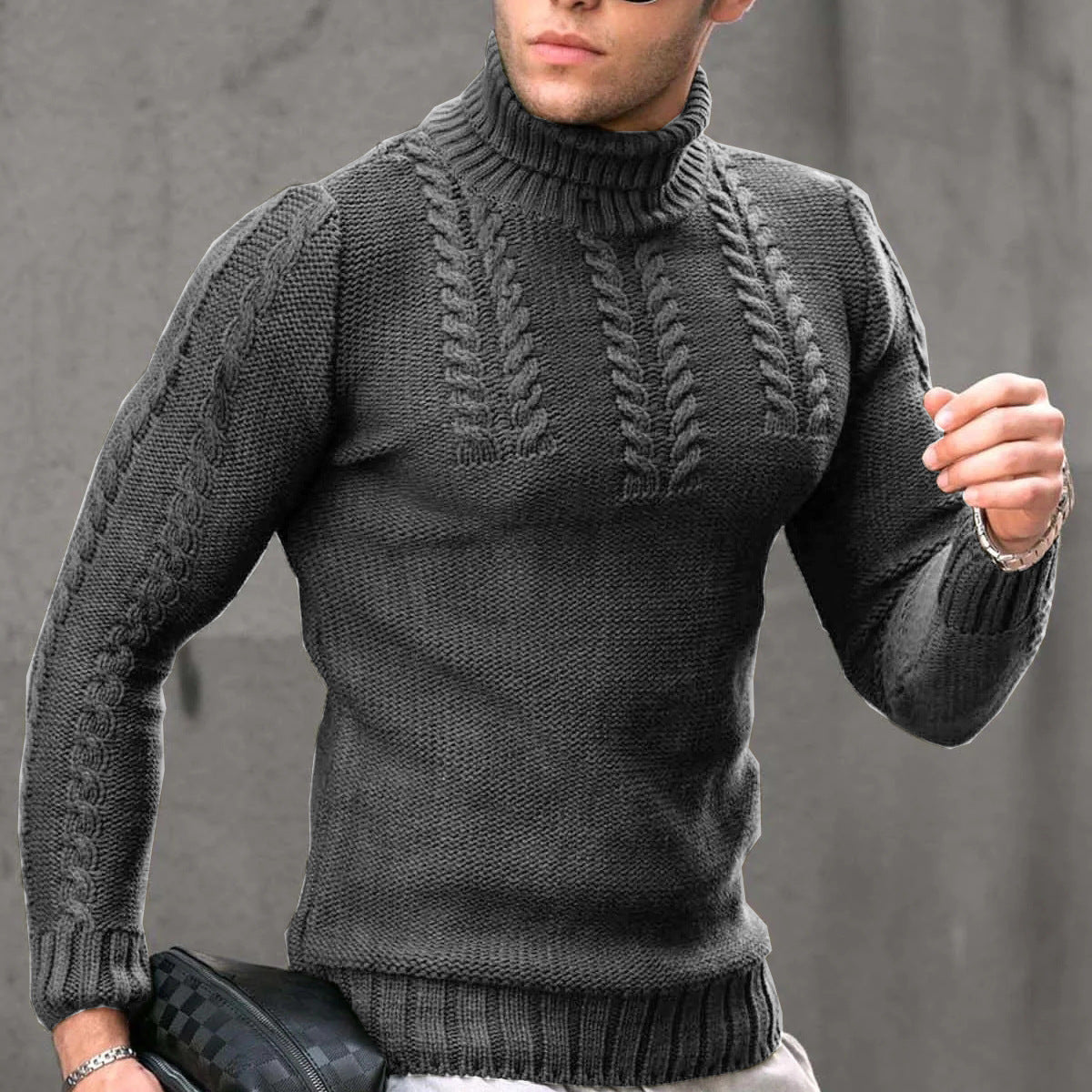 Men's Turtleneck Twisted Long-Sleeve Thermal Sweater