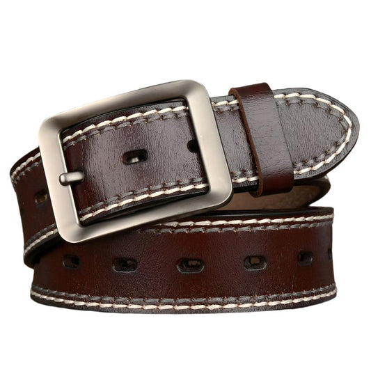 Genuine Leather Men's Belt with Japanese Buckle | Durable Two-Line Design