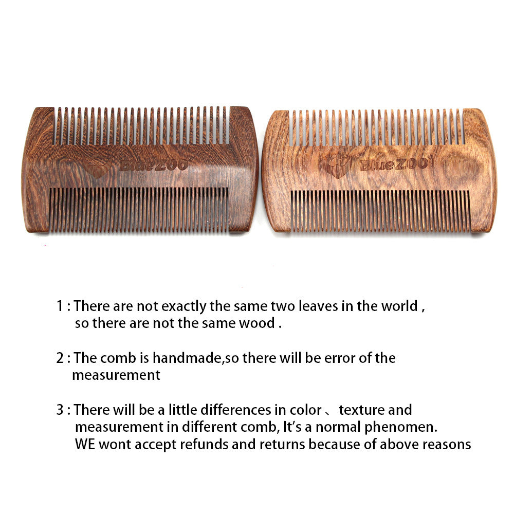 Premium Double-Sided Beard Comb - All-Natural Sandalwood, Aromatic Black Gold, Portable & Durable Wooden Comb for Gentle Beard Grooming