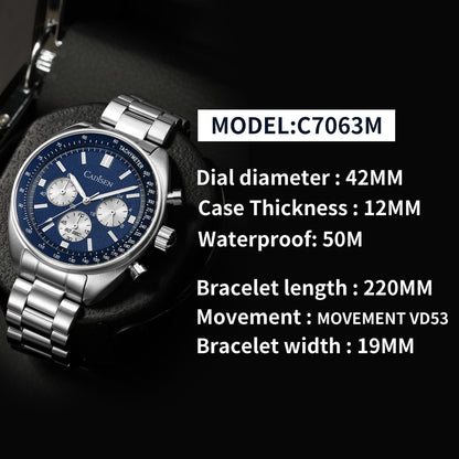 Three-Eye Timing Multi-Function Waterproof Men's Quartz Watch – 50m Water Resistance, Sapphire Crystal Glass