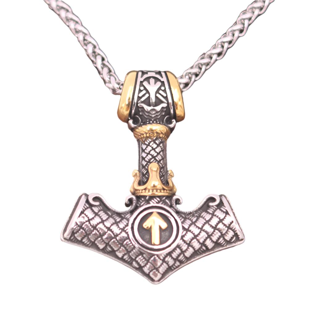 Viking Crown Titanium Steel Pendant Necklace | Unisex Snake Bones Chain | 60cm