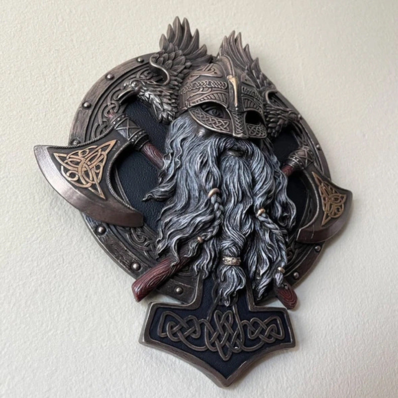 Viking Berserker Double Axe Wall Decoration Plaque - Modern Abstract Resin Craft | 21x18cm Hanging Ornament