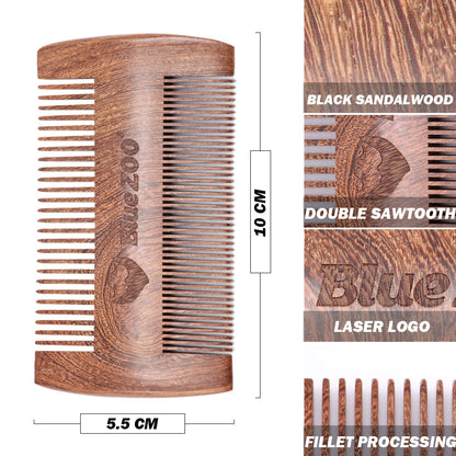 Premium Double-Sided Beard Comb - All-Natural Sandalwood, Aromatic Black Gold, Portable & Durable Wooden Comb for Gentle Beard Grooming