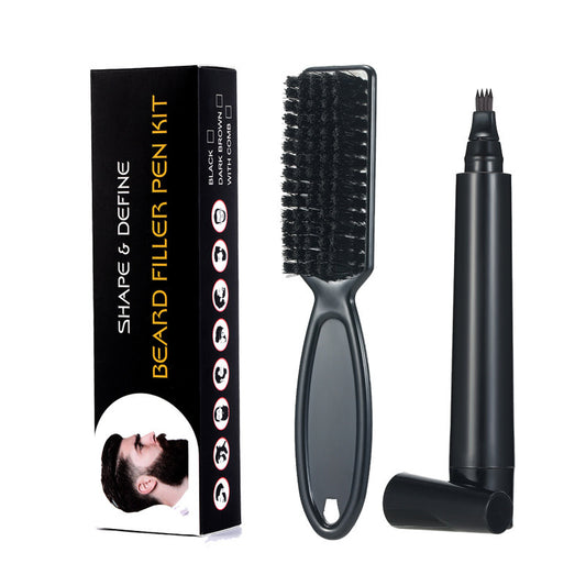 Four-Pronged Beard Pen for Precision Grooming - Man-Made Fiber Brush, Portable Plastic Handle, Ideal for Defining and Filling Beard