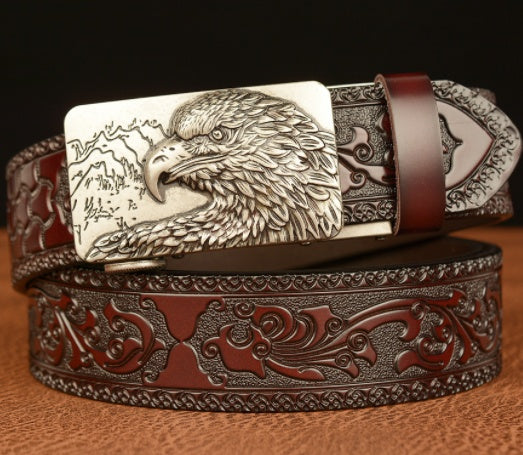 Self-Buckled Men's Cowhide Belt | Eagle Design Alloy Buckle