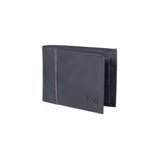 K12203DF | Men's Wallet in Genuine Full Grain Leather, Naked. Blue Color. RFID Protection. Closed Dimensions: 12.5 x 9.5 x 2 cm. Packaging: Gift box bottom/lid-0