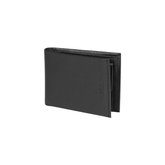 RB12003A | Men's wallet folded in genuine full-grain leather, with light grain. Black color. RFID protection. Closed dimensions: 12.5 x 9.5 x 2 cm. Packaging: Gift box bottom/lid-0