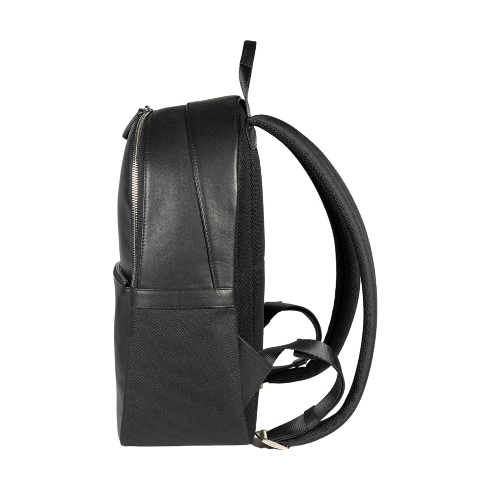 RB2001A | Nylon/Genuine Leather Netbook/Tablet Backpack, with light grain. Zip closure and adjustable shoulder straps - Black color - Dimensions: 27 x 38 x 14 cm. Packaging: Non-woven fabric bag-2