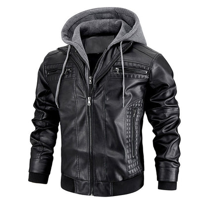 Men's Hooded PU Leather Jacket | Zipper & Pocket Design, Daily Wear in Black or Brown