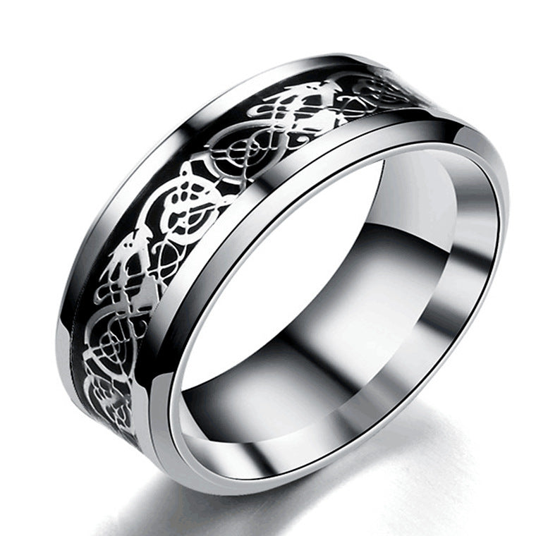 Dragon Pattern Rings Men Stainless Steel Ring Jewelry - Mensclub.co.uk