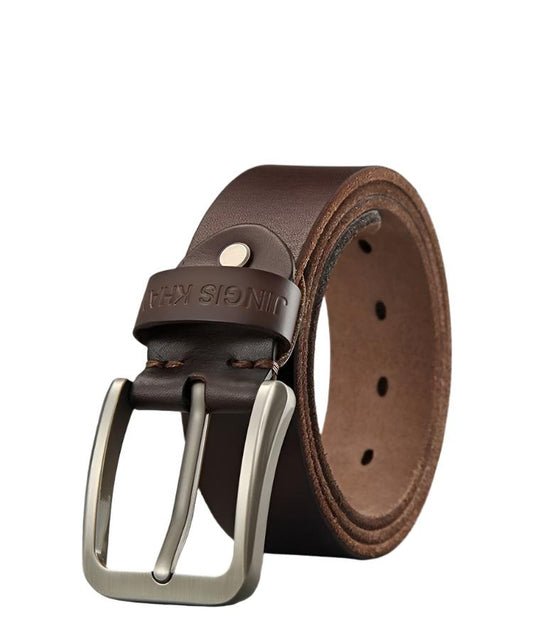 Men's Cowhide Leather Belt | Bare Rivet Design with Copper Needle Buckle | Trendy Single Lap Belt | Multiple Sizes