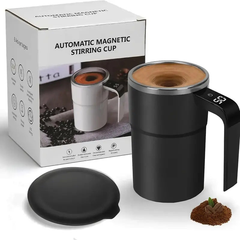 Electric Coffee Mug with USB Rechargeable Stirring & LCD Temperature Display | 13OZ Capacity, Spill-Proof Lid