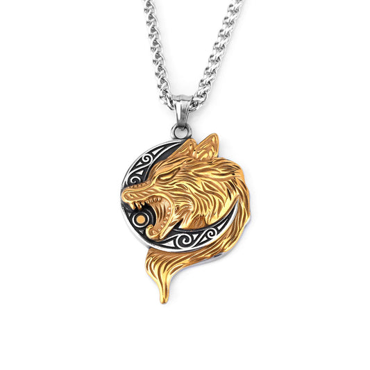 Fashion Viking Wolf Head Stainless Steel Men's Pendant Necklace | Titanium Steel Jewelry