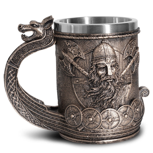 Creative Viking Beer Stein - Stainless Steel & Resin Wine Glass | Unique Design for Home Bar | 17x9x13.2cm