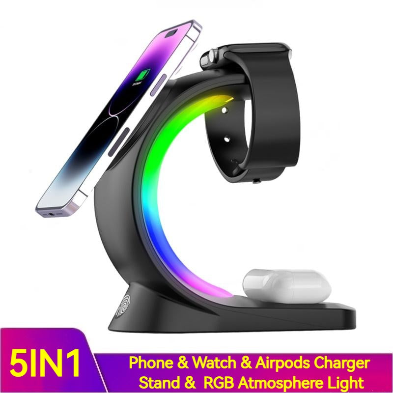 4 In 1 Magnetic Wireless Charger with RGB Lamp | Fast Charging, FOD Detection, Universal Compatibility