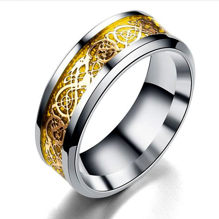 Dragon Pattern Rings Men Stainless Steel Ring Jewelry - Mensclub.co.uk