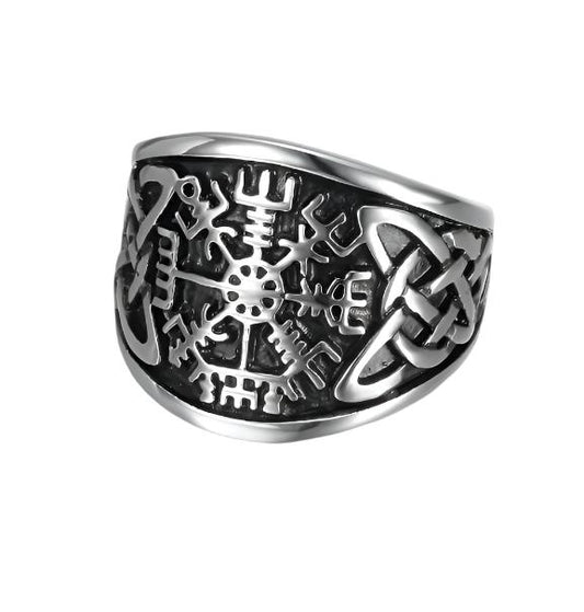 Beowulf Regalia Handcrafted Stainless Steel Vegvisir And Celtic Knot Ring - Mensclub.co.uk