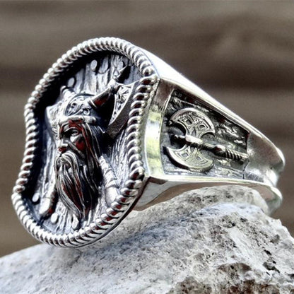 Retro Viking Double Axe Ring – Titanium Steel, Electroplated Silver | Bold & Stylish Accessory