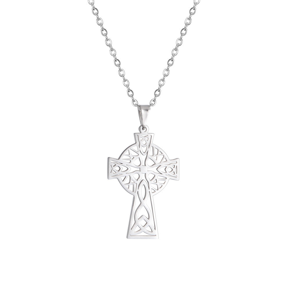 Titanium Steel Cross Pendant Necklace | Electroplated O-Shaped Chain