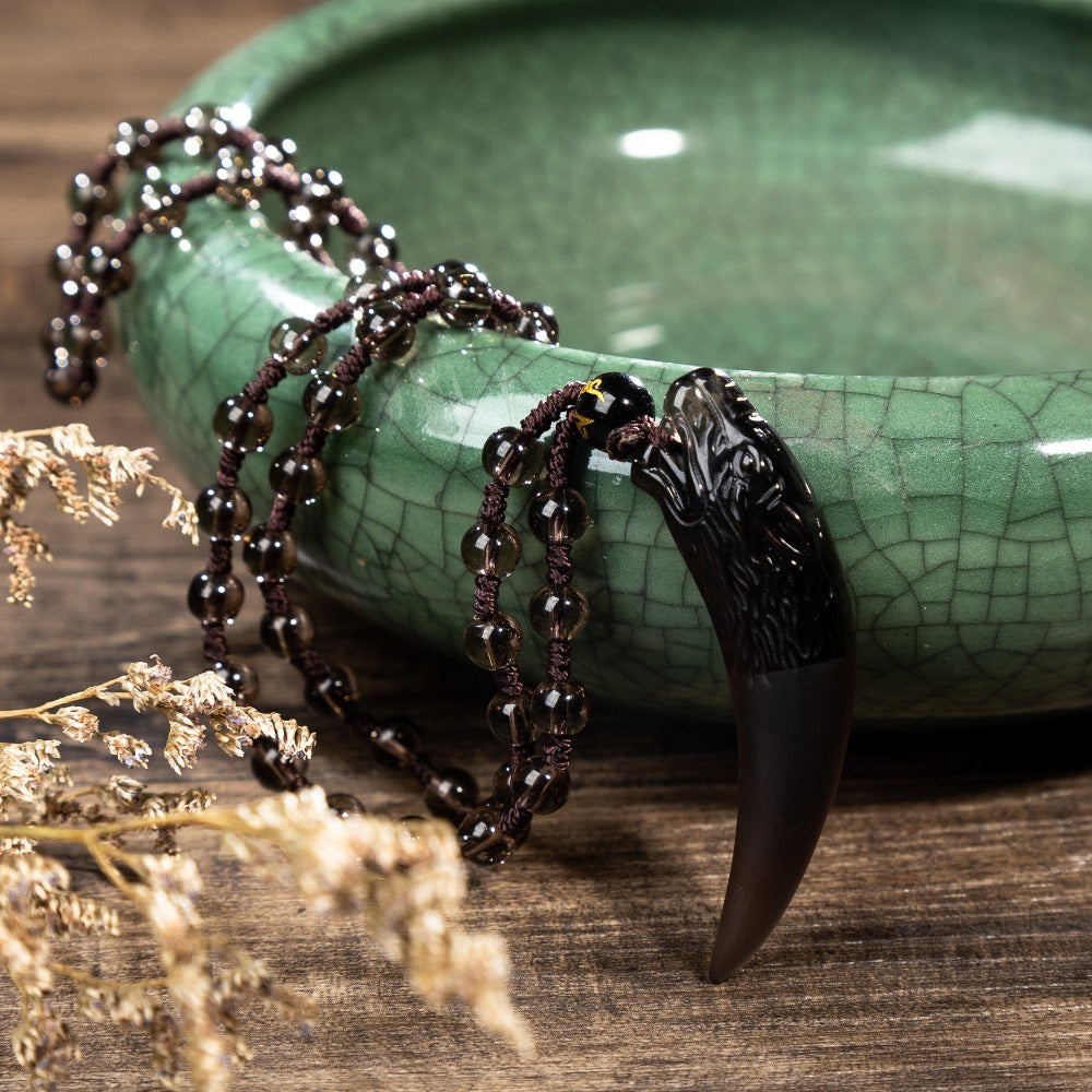 Ran Ice Obsidian Spike Pendant Necklace | Wolf Head Design | Unisex Crystal Jewelry